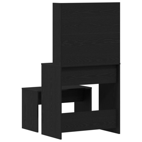 Zestaw Toaletki Czarny Dąb z Drewna Treściwego, Toaletka Czarny Dąb z Lustrem - 74.5 x 40 x 141 cm, Stołek Zestaw Toaletki Czarny Dąb z Drewna Treściwego, Toaletka Czarny Dąb z Lustrem - 74.5 x 40 x 141 cm, Stołek