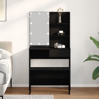 Zestaw toaletki vidaXL z LED w czarnym dębie z drewna kompozytowego, Toaletka LED vidaXL w czarnym dębie - 74,5x40x141 cm, z dre