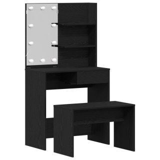 Zestaw toaletki vidaXL z LED w czarnym dębie z drewna kompozytowego, Toaletka LED vidaXL w czarnym dębie - 74,5x40x141 cm, z dre