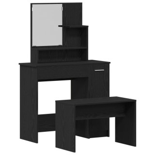 Zestaw toaletkowy vidaXL czarny dąb materiał drewnopochodny, Toaletka z lustrem vidaXL czarny dąb - 86.5 x 35 x 136 cm, Stołek t
