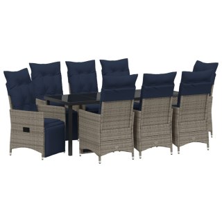 Zestaw jadalny vidaXL składający się z 9 elementów z poduszkami szarym poli rattan, Stół ogrodowy vidaXL czarny 200x80x73 cm z h