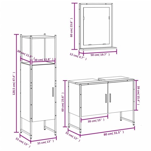  3-częściowy zestaw szafek łazienkowych, przydymiony dąb