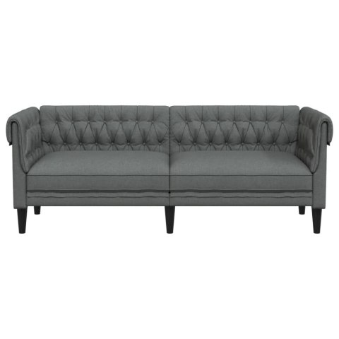  Sofa Chesterfield, trzyosobowa, ciemnoszara, obita tkaniną