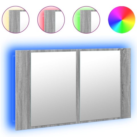  Szafka łazienkowa z lustrem i LED, szary dąb 80x12x45 cm, akryl