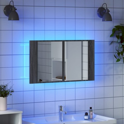  Szafka łazienkowa z lustrem i LED, szary dąb 80x12x45 cm, akryl