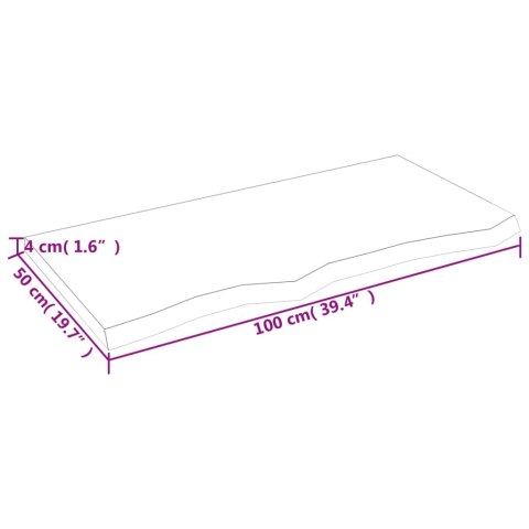  Półka, 100x50x(2-4) cm, surowe lite drewno dębowe