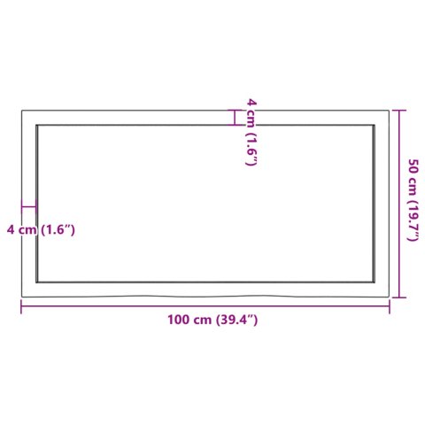  Półka, 100x50x(2-4) cm, surowe lite drewno dębowe