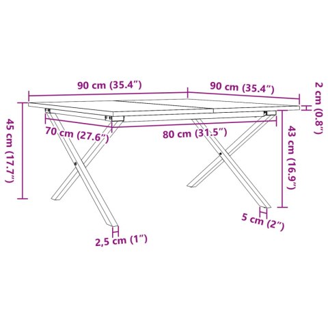  Stolik kawowy z nogami w kształcie litery X, 90x90x45 cm