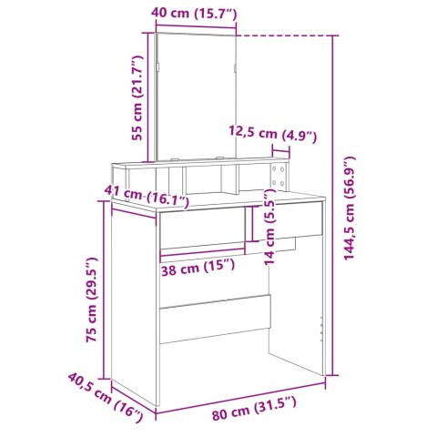  Toaletka z lustrem, czarna, 80x41x144,5 cm