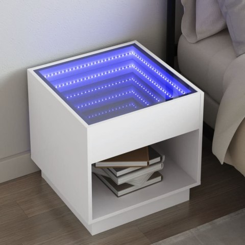  Stolik nocny z LED Infinity, biały, 50x50x50 cm