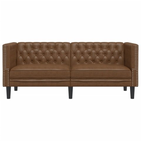  Sofa Chesterfield, 2-os., brązowa, sztuczna skóra zamszowa