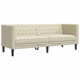  Sofa Chesterfield, trzyosobowa, kremowa, sztuczna skóra