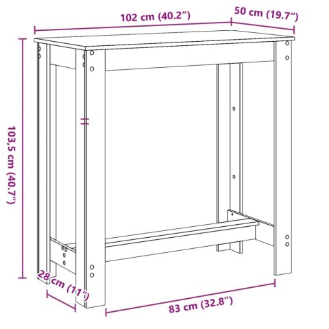  Stolik barowy, biały, 102x50x103,5 cm, materiał drewnopochodny