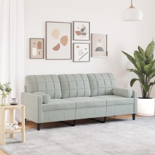  3-osobowa sofa z poduszkami, jasnoszara, 180 cm, aksamit