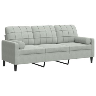  3-osobowa sofa z poduszkami, jasnoszara, 180 cm, aksamit