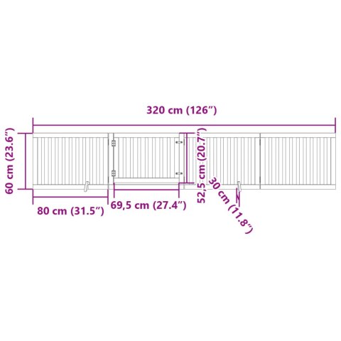  Składana bramka dla psa, z drzwiami, 4 panele, brąz, 320 cm