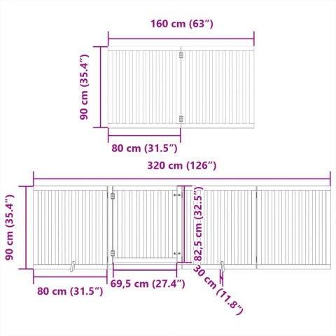  Składana bramka dla psa, z drzwiami, 8 paneli, biała, 640 cm