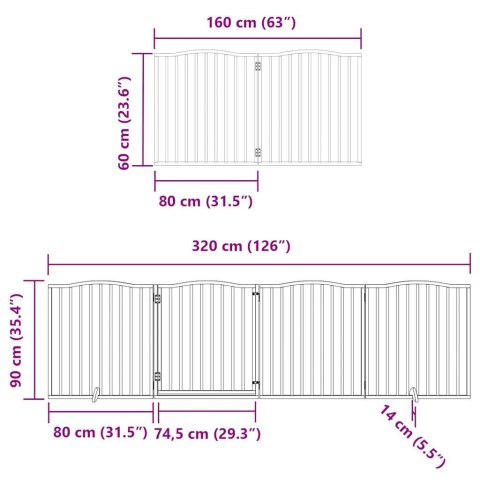  Składana bramka dla psa, z drzwiami, 8 paneli, brązowa, 640 cm