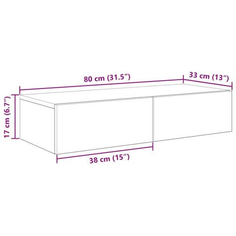  Półka ścienna z szufladami, przydymiony dąb, 80x33x17 cm