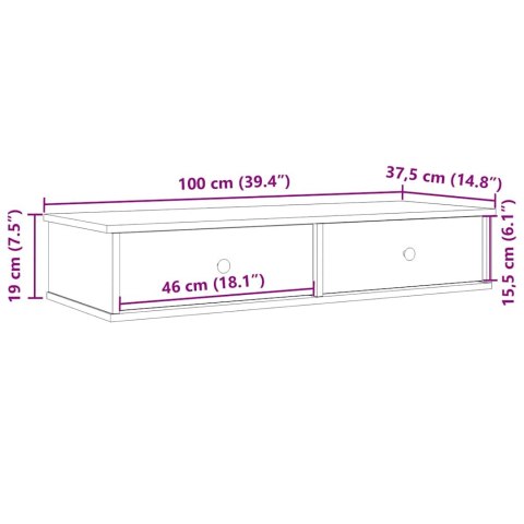  Półka ścienna z szufladami, szarość betonu 100x37,5x19 cm