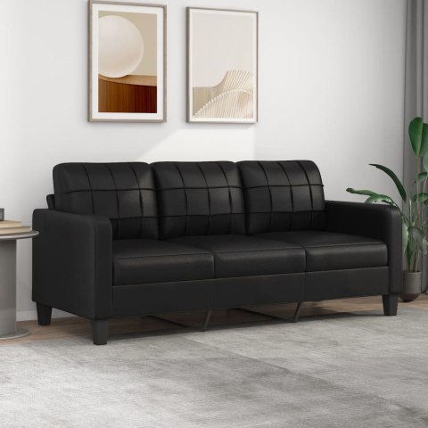  3-osobowa sofa, czarna, 180 cm, obita sztuczną skórą