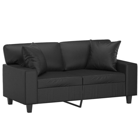  2-osobowa sofa z poduszkami, czarna, 120 cm, sztuczna skóra