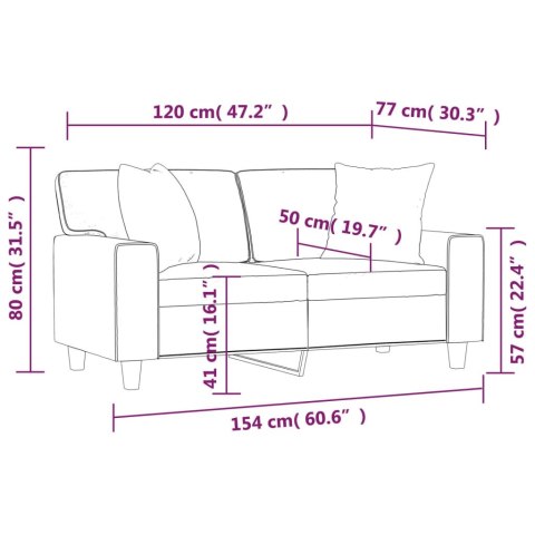  2-osobowa sofa z poduszkami, czarna, 120 cm, sztuczna skóra