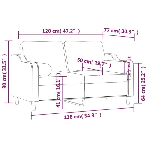  2-osobowa sofa z poduszkami, jasnoszara, 120 cm, tkanina