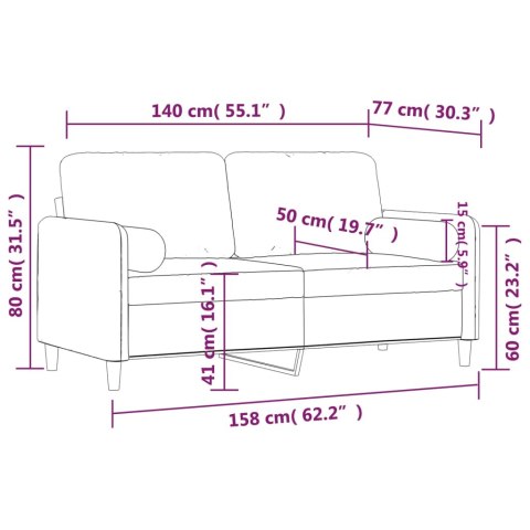  2-osobowa sofa z poduszkami, kremowa, 140 cm, aksamit