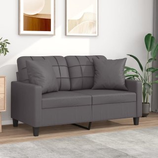  2-osobowa sofa z poduszkami, szara, 120 cm, sztuczna skóra