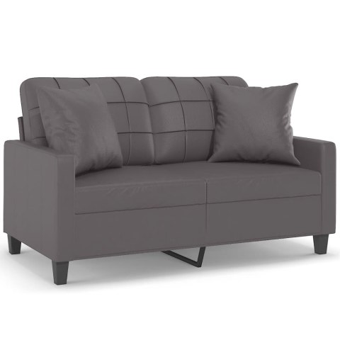  2-osobowa sofa z poduszkami, szara, 120 cm, sztuczna skóra