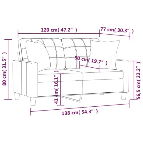  2-osobowa sofa z poduszkami, szara, 120 cm, sztuczna skóra