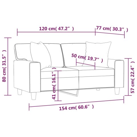  2-osobowa sofa z poduszkami, szara, 120 cm, sztuczna skóra