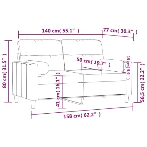  2-osobowa sofa z poduszkami, taupe, 140 cm, tkanina