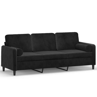  3-osobowa sofa z poduszkami, czarna, 180 cm, aksamit