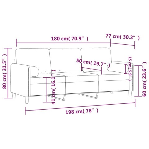  3-osobowa sofa z poduszkami, czarna, 180 cm, aksamit