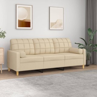  3-osobowa sofa z poduszkami, kremowa, 180 cm, tkanina