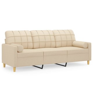  3-osobowa sofa z poduszkami, kremowa, 180 cm, tkanina