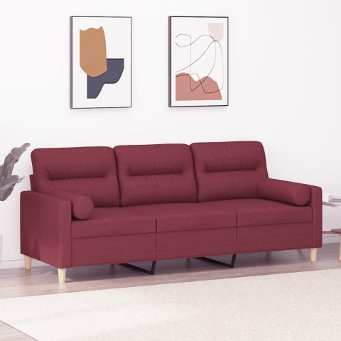  3-osobowa sofa z poduszkami, winna czerwień, 180 cm, tkanina