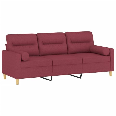  3-osobowa sofa z poduszkami, winna czerwień, 180 cm, tkanina