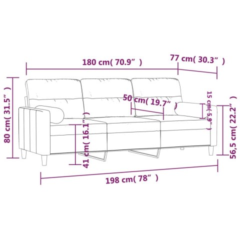  3-osobowa sofa z poduszkami, winna czerwień, 180 cm, tkanina