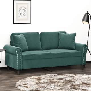  2-osobowa sofa z poduszkami, ciemnozielona, 140 cm, aksamit