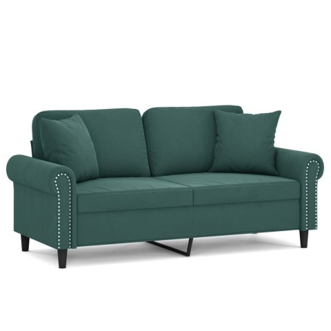  2-osobowa sofa z poduszkami, ciemnozielona, 140 cm, aksamit