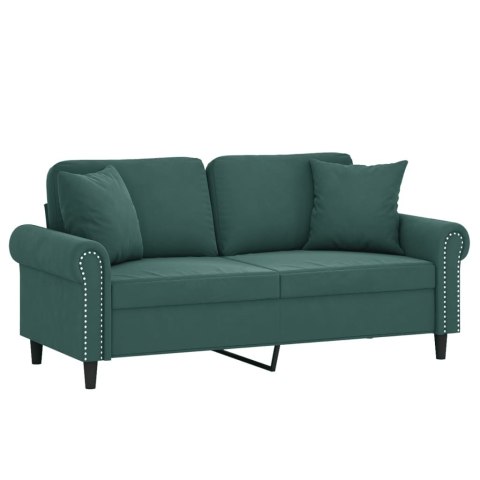  2-osobowa sofa z poduszkami, ciemnozielona, 140 cm, aksamit