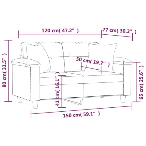  2-osobowa sofa z poduszkami, jasnoszara, 120 cm, mikrofibra