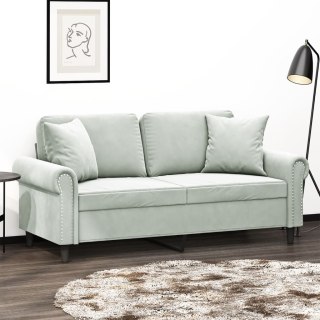  2-osobowa sofa z poduszkami, jasnoszara, 140 cm, aksamit