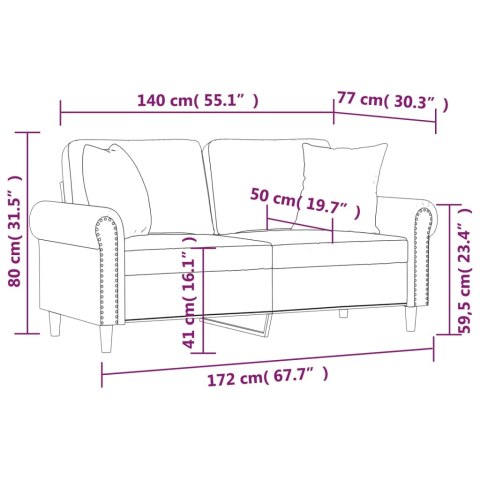  2-osobowa sofa z poduszkami, jasnoszara, 140 cm, aksamit