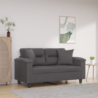  2-osobowa sofa z poduszkami, szara, 120 cm, sztuczna skóra