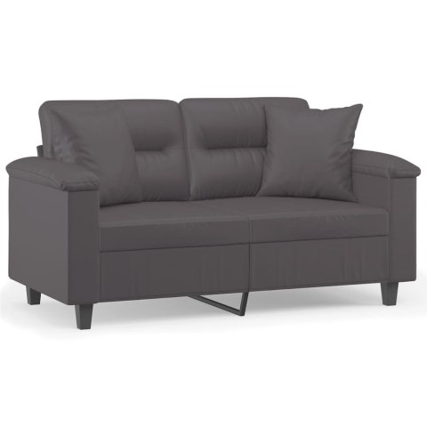  2-osobowa sofa z poduszkami, szara, 120 cm, sztuczna skóra