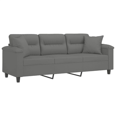  3-osobowa sofa z poduszkami, ciemnoszara, 180 cm, mikrofibra